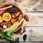 Various dried fruits in bowl.