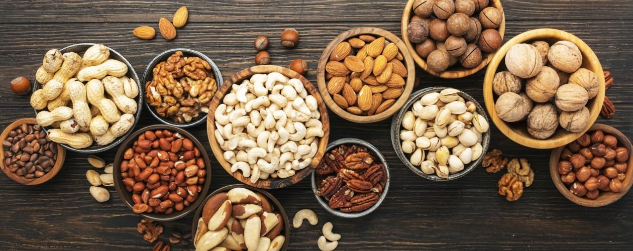 Nuts in assortment, Walnuts, pecans, almonds and other. Healthy food snack mix